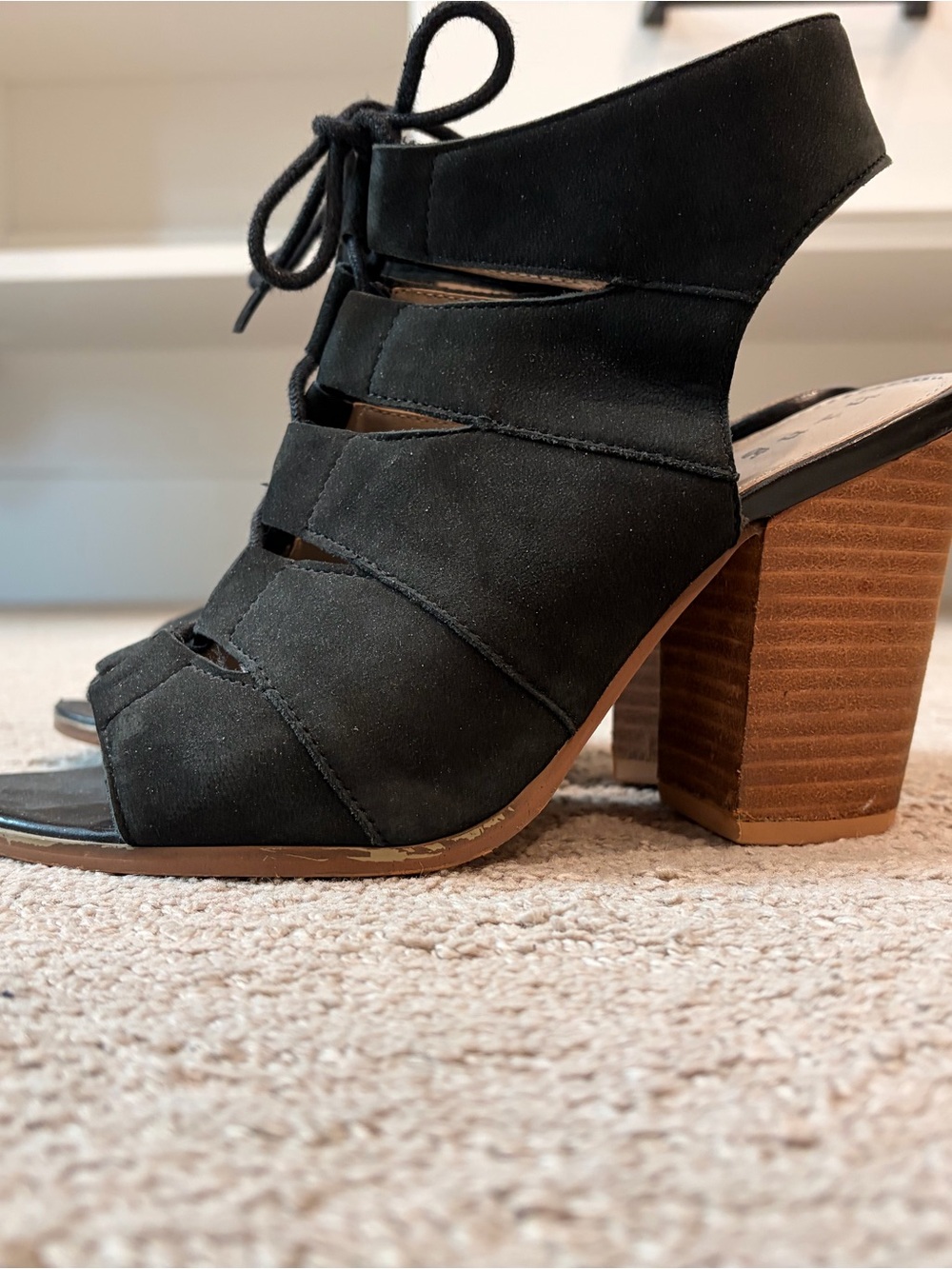 hinge Black Suede Lace-Up Block Heel Sandals